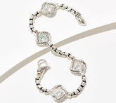 JAI Sterling Silver White Topaz Gem Station Box Chain Bracelet, 8"